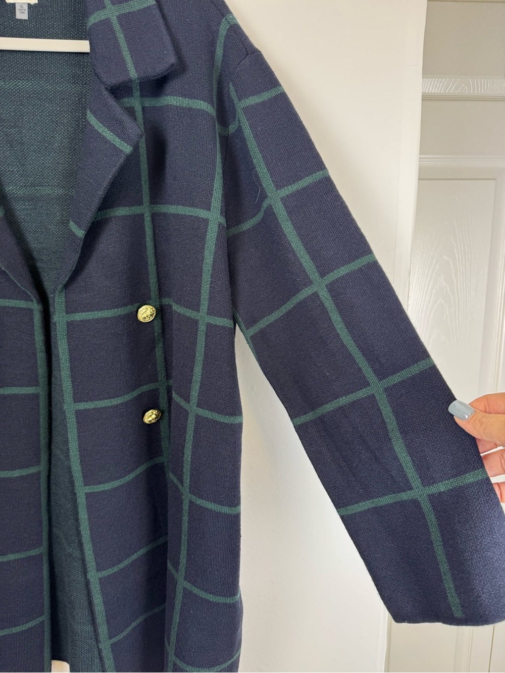 Anne Klein XL Navy Green Windowpane Sweater Blazer Gold Crest Buttons Equestrian - Picture 6 of 11